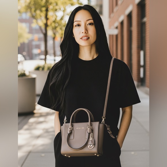Michael Kors Selby Taupe Bag with MK Charm and long strap - Picture 1 of 12